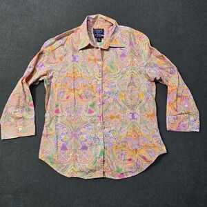 Chaps Classic Petite Button Up Shirt Floral Paisley Long Sleeve Women No Iron PM
